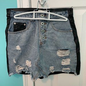 Half Jean Half Leather Mini Skirt